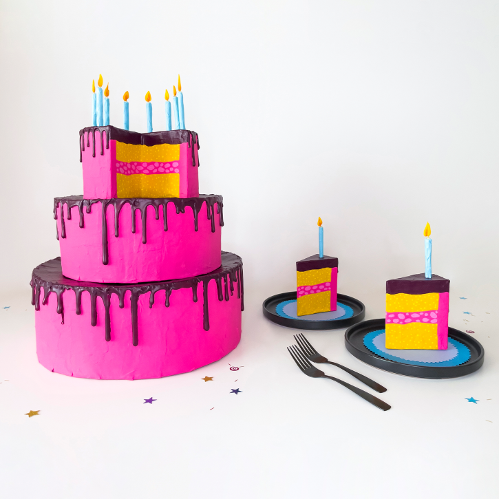 Creativebug's 10th Birthday Cake With Cake Slices, Paper Mache Cake