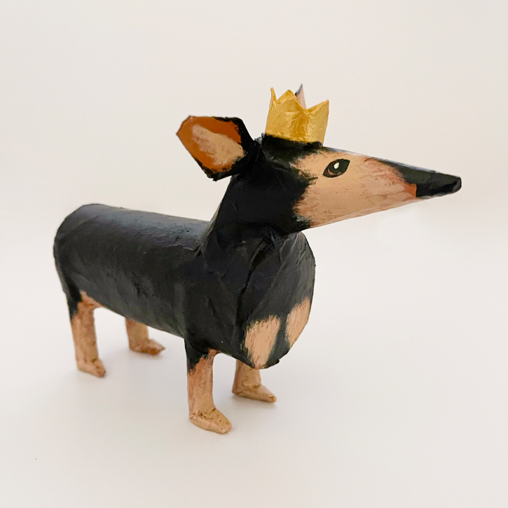Bunny, Right Side View, , Paper Mache Dog with crown
