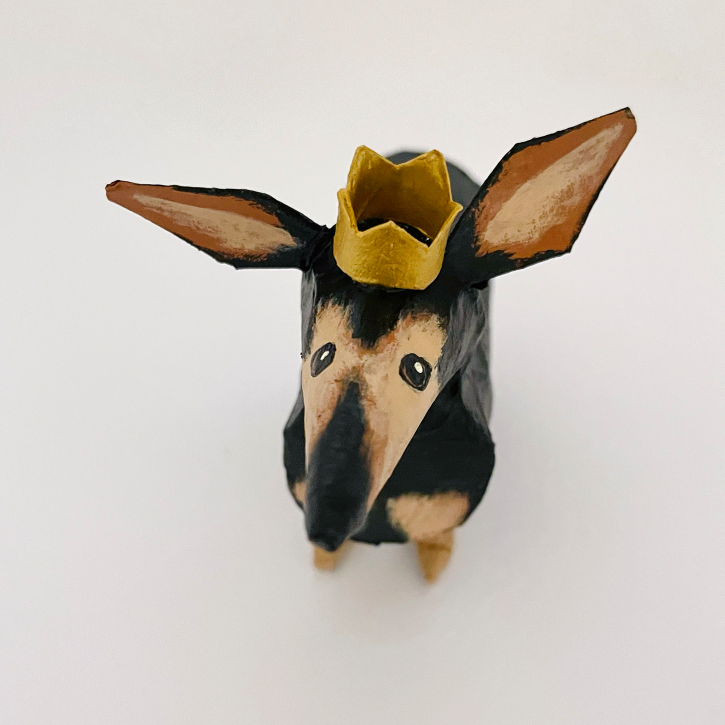 Bunny, Top Front View, , Paper Mache Dog with crown