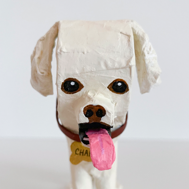 Charlie, Custom Paper Mache Dog, Face Detail