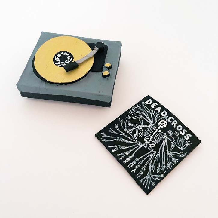 Paper Mache Dead Cross Vinyl Set with Paper Mache Record Player