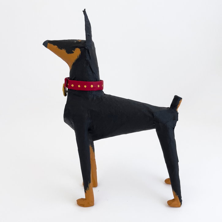 Paper Mache Doberman Pinscher, Left Side View, custom paper mache dog