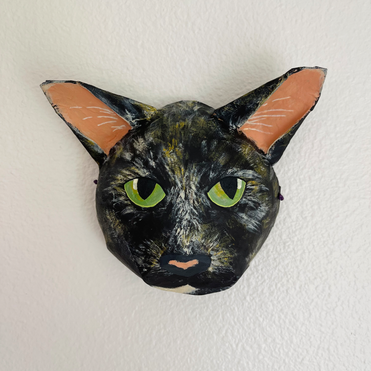 Elysia, Custom Paper Mache Cat Mask, Front View
