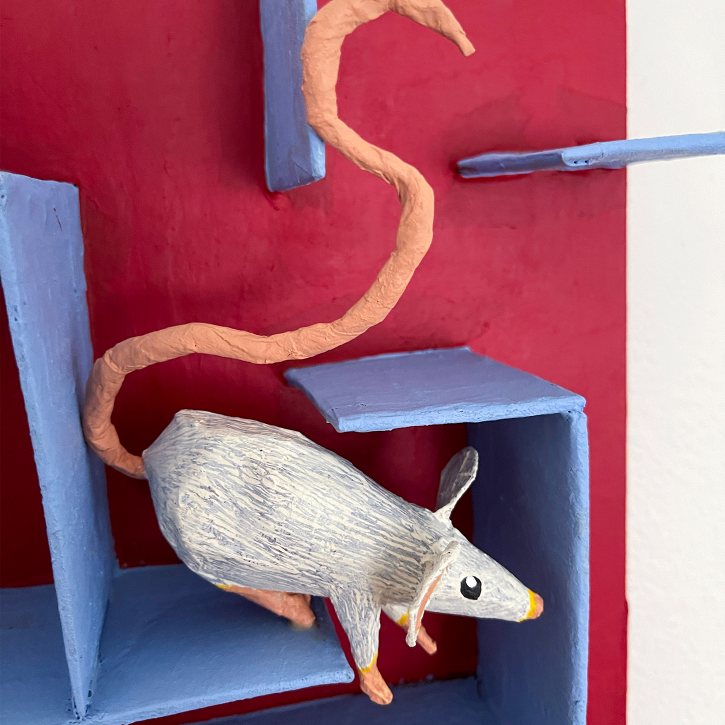 Find Your Way Out, Paper Mache Mouse in a Maze, Detail