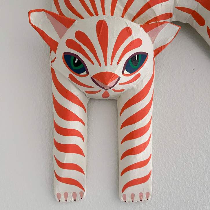 Frankie the Cat, Paper Mache Orange Tabby Cat, Detail