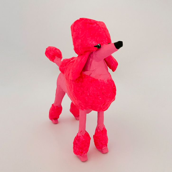 Paper Mache Pink Poodle Custom Dog Portrait