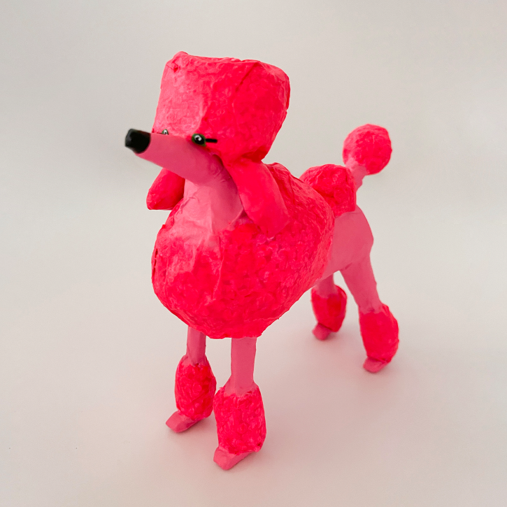 Paper Mache Pink Poodle Custom Dog Portrait, Left Side