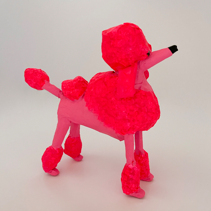 Paper Mache Pink Poodle Custom Dog Portrait, Right Side