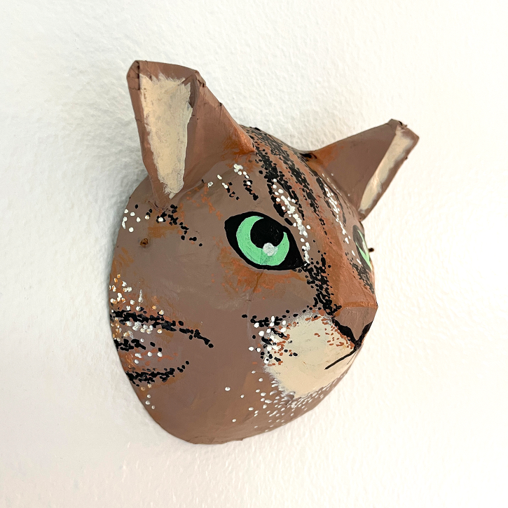 Paper Mache Custom Tabby Cat Mask, Right Side