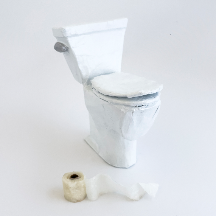 Paper Mache Toilet with Toilet Paper